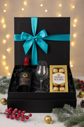 Tipsy LAmuzak Pinotage Christmas Gift Box with wine glass and Ferrero Rocher